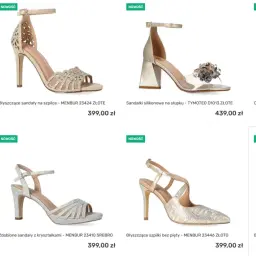 Eleganckie, błyszczące buty ślubne: sandały na szpilce, czółenka i szpilki bez pięty. Idealne, by dopełnić suknię ślubną.