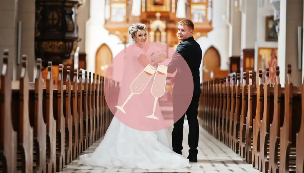 Para, kto nie może być świadkiem na ślubie kościelnym, to osoba nieochrzczona. Para młoda w kościele.