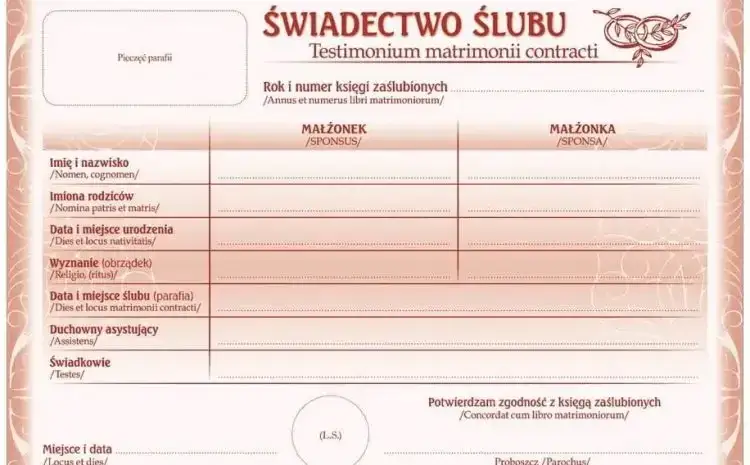 dokumenty do ślubu kościelnego stos
