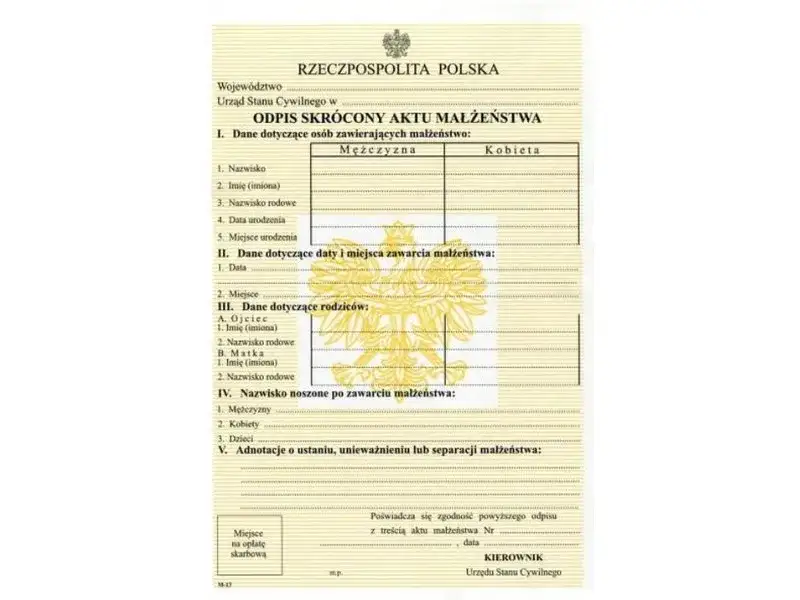 Odpis aktu małżeństwa wz&oacute;r